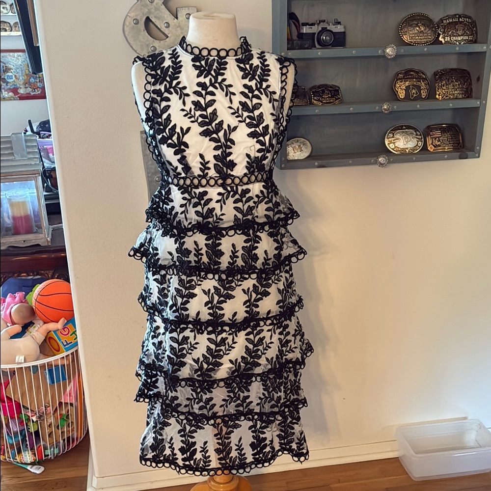 Elegant Black and White Floral Dress